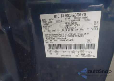 2007 Ford F-150 Xlt из США, поврежденный, VIN 1FTRW12W07FA03405